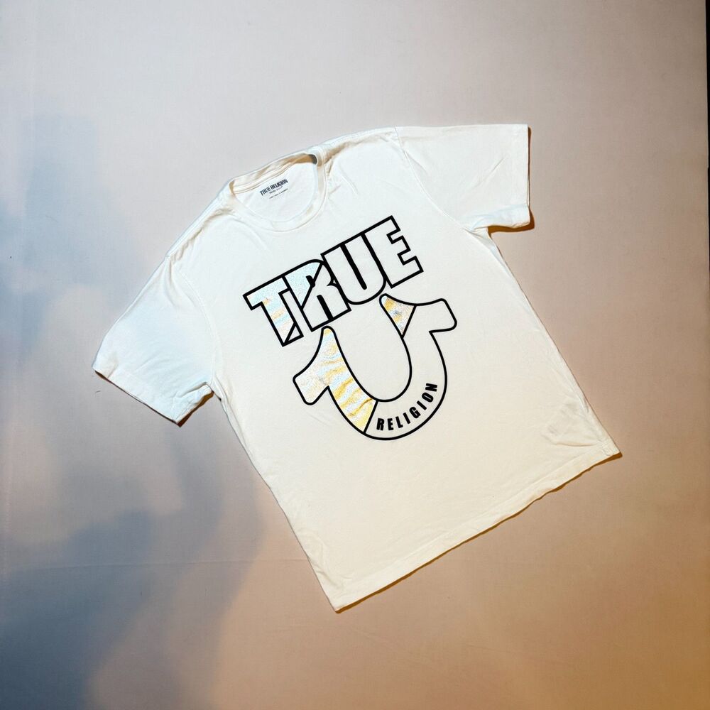 True Religion metallic horseshoe T shirt size L Y2K Streetwear